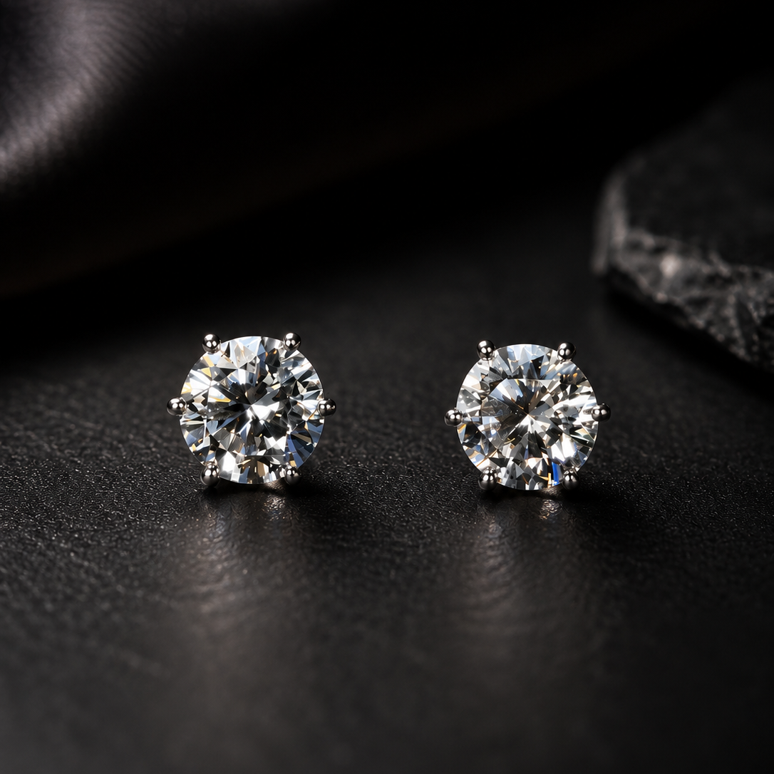 3 Carat Round cut 925 Silver Solitaire Studs