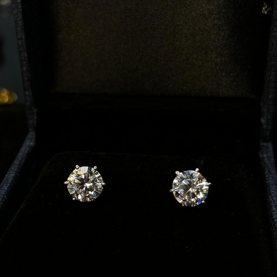 2 Ct Round Cut 925 Silver Solitaire Studs